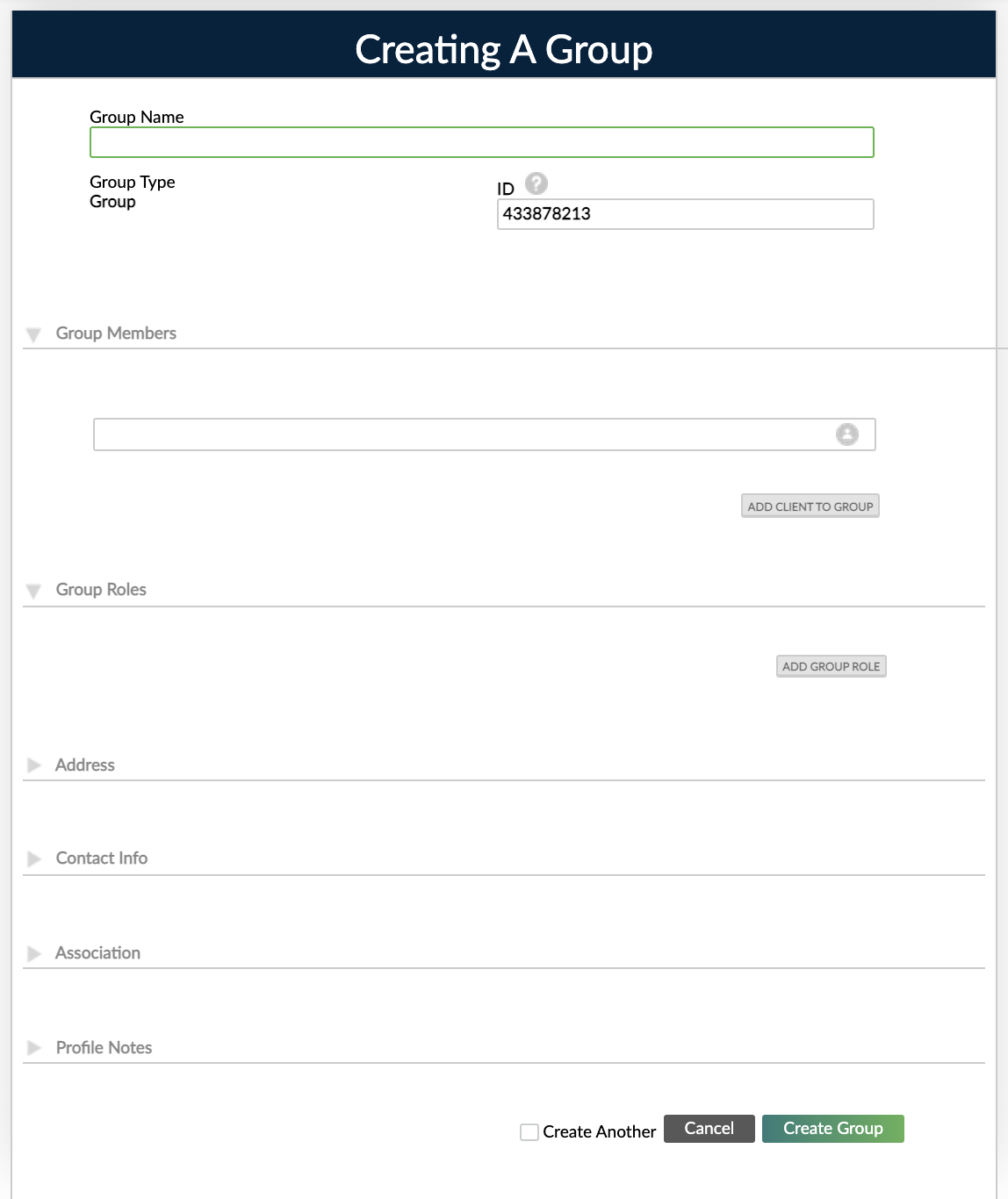 Creating a Group dialog